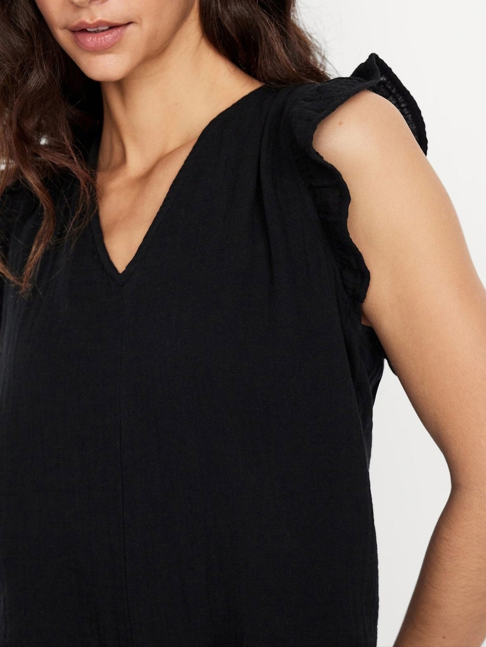 Old Navy 100% Cotton Gauze V Neck Ruffled Sleeve Top Black